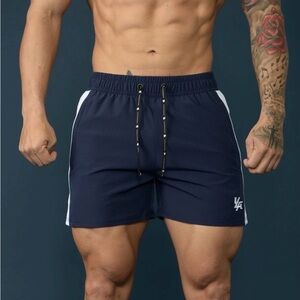 YoungLA Navy Athletic Shorts with White Accents